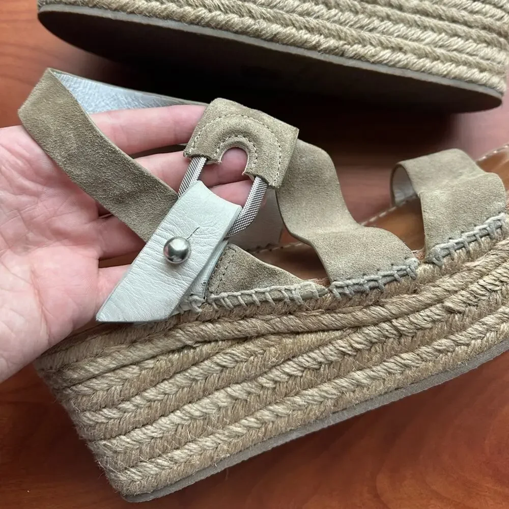 Rag & Bone August Espadrille - Suede Leather Platform‎ Sandal Light Sand 39 9